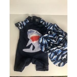 Baby Boy Swimsuit With Hat/ Shark style 0- 3 months old